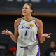 Los Angeles center Liz Cambage (1) reacts to a foul call during the WNBA game between the Los Angeles Sparks and the Atlanta Dream on May 11th, 2022 at Gateway Center Arena in College Park, GA.